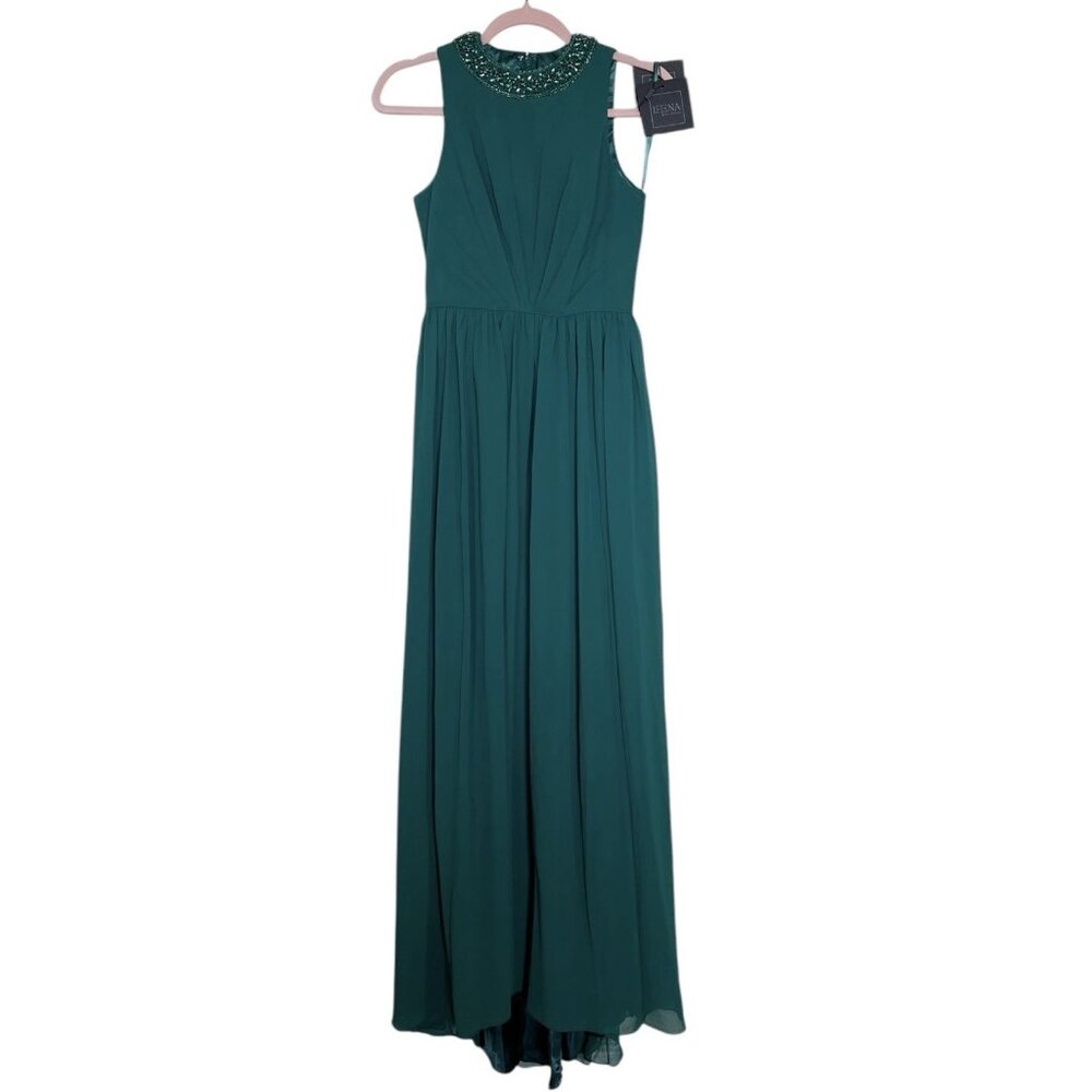 Ieena Mac Duggal Dress‎ Gown Womens Size 8 Green Jewel Encrusted Neckline 56045
